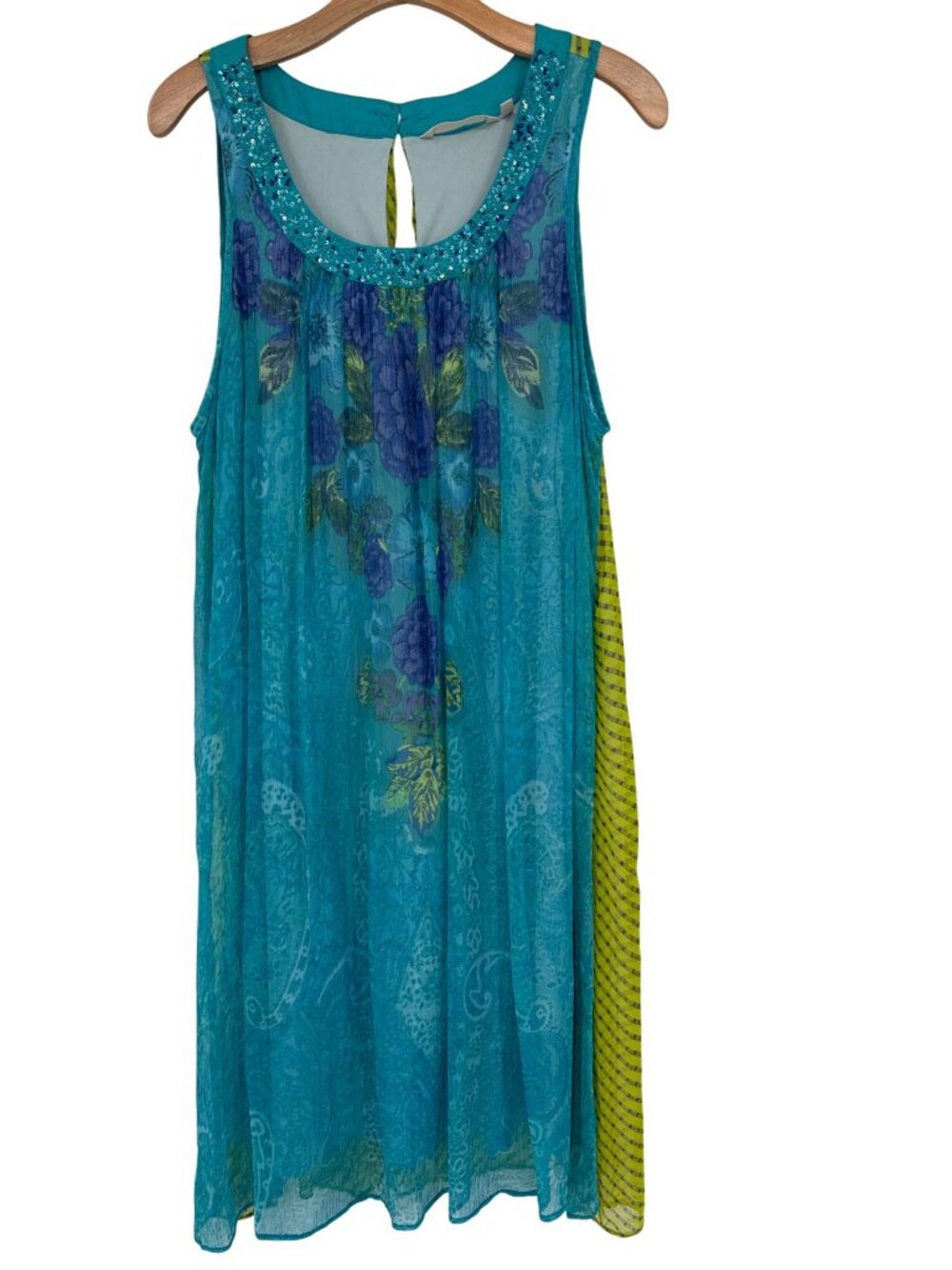 Soft Surroundings Womens Sleeveless Dress size large watercolor floral beaded